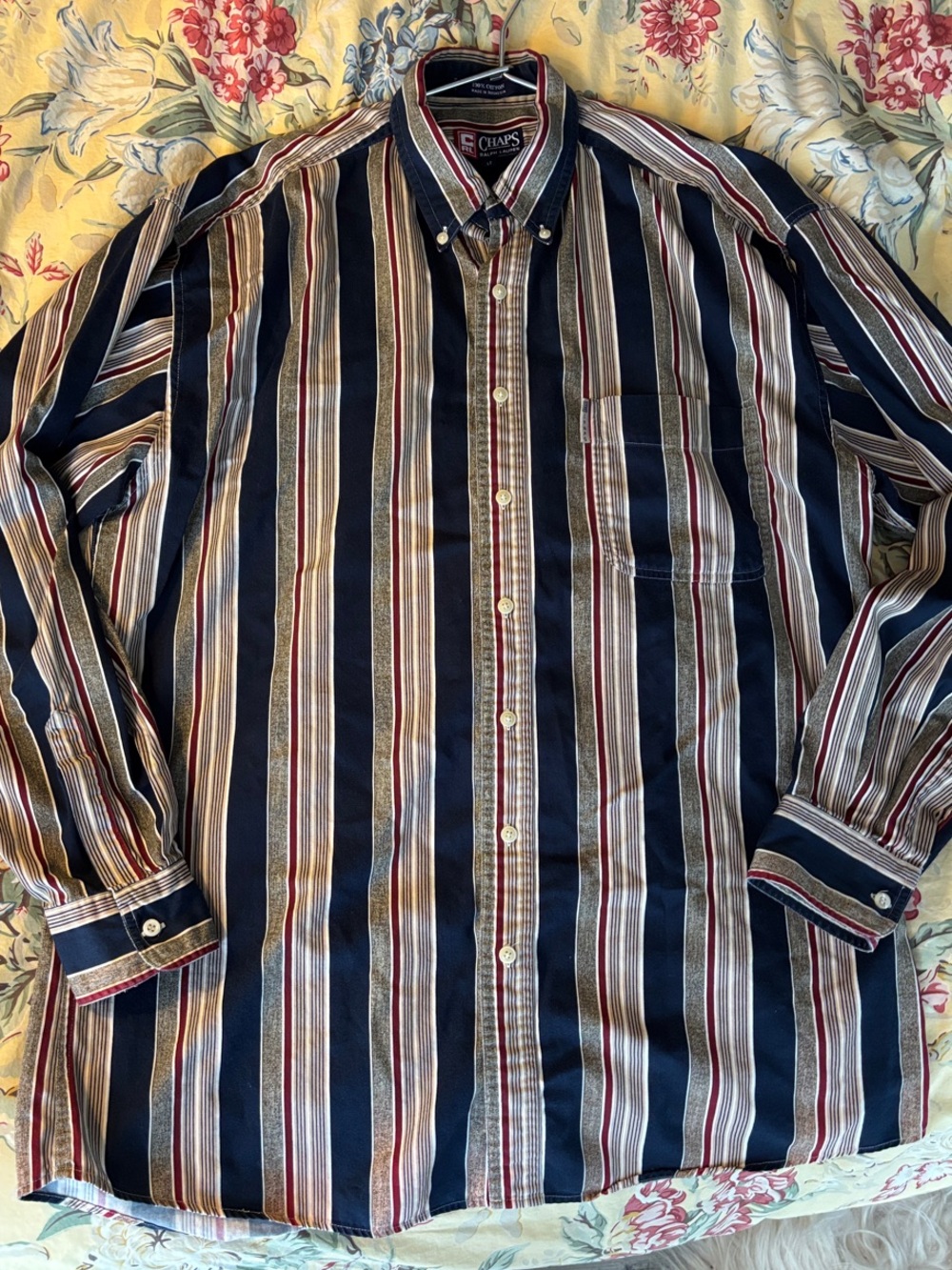 Chaps Ralph Lauren Men’s Navy, Red & Cream Vertical Stripe Button-Down Shirt